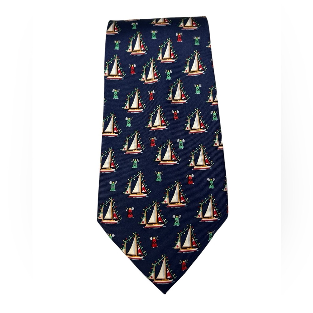 Erich Holch for Alynn 100% Silk‎ Marina Lights Tie Holiday Christmas Sailboats